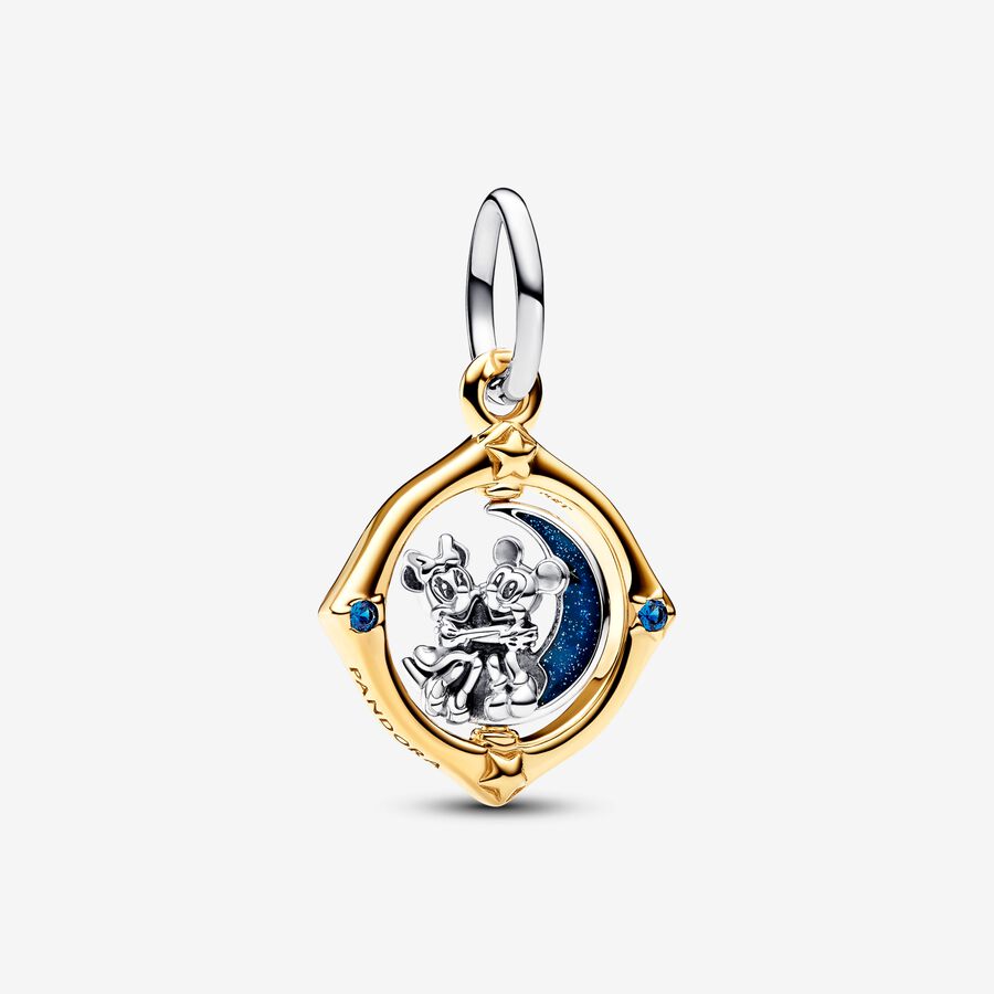 Pandora Disney Mickey Mouse &amp; Minnie Mouse Two-tone Spinning Moon Dangle Charm
