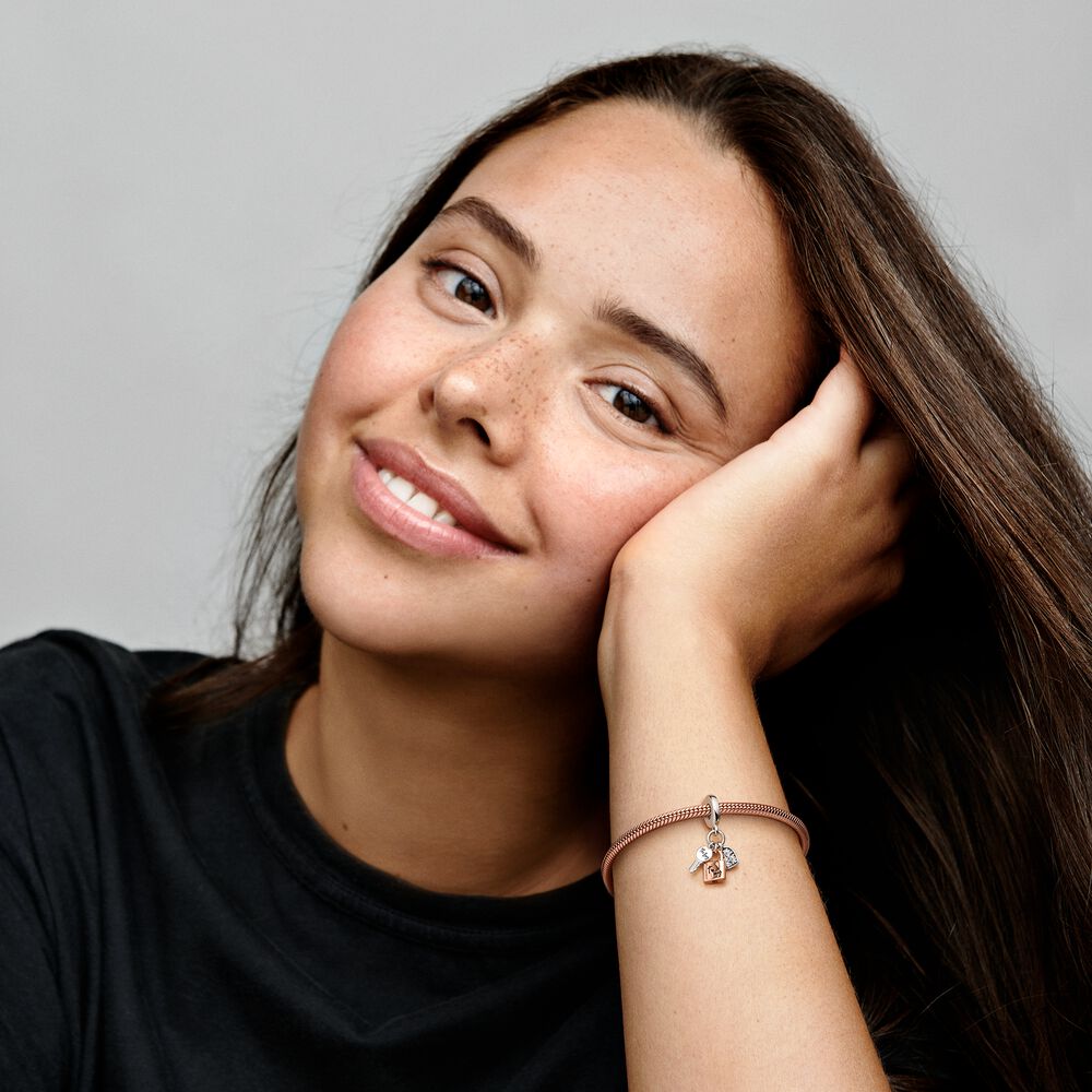 Pandora Two-tone Key, Padlock &amp; Heart Triple Dangle Charm