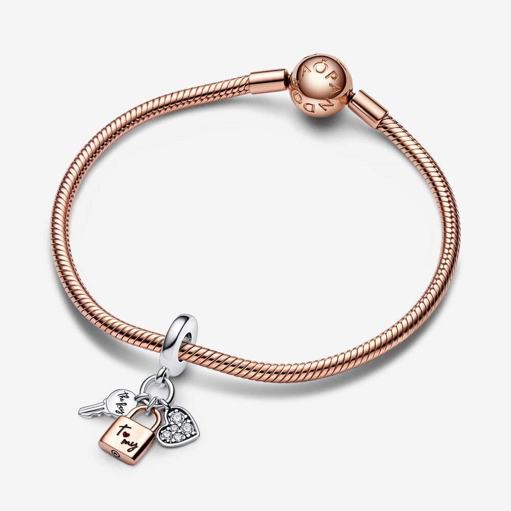 Pandora Two-tone Key, Padlock &amp; Heart Triple Dangle Charm 