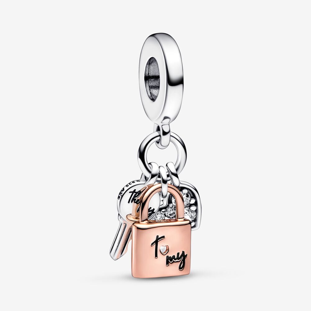 Pandora Two-tone Key, Padlock &amp; Heart Triple Dangle Charm