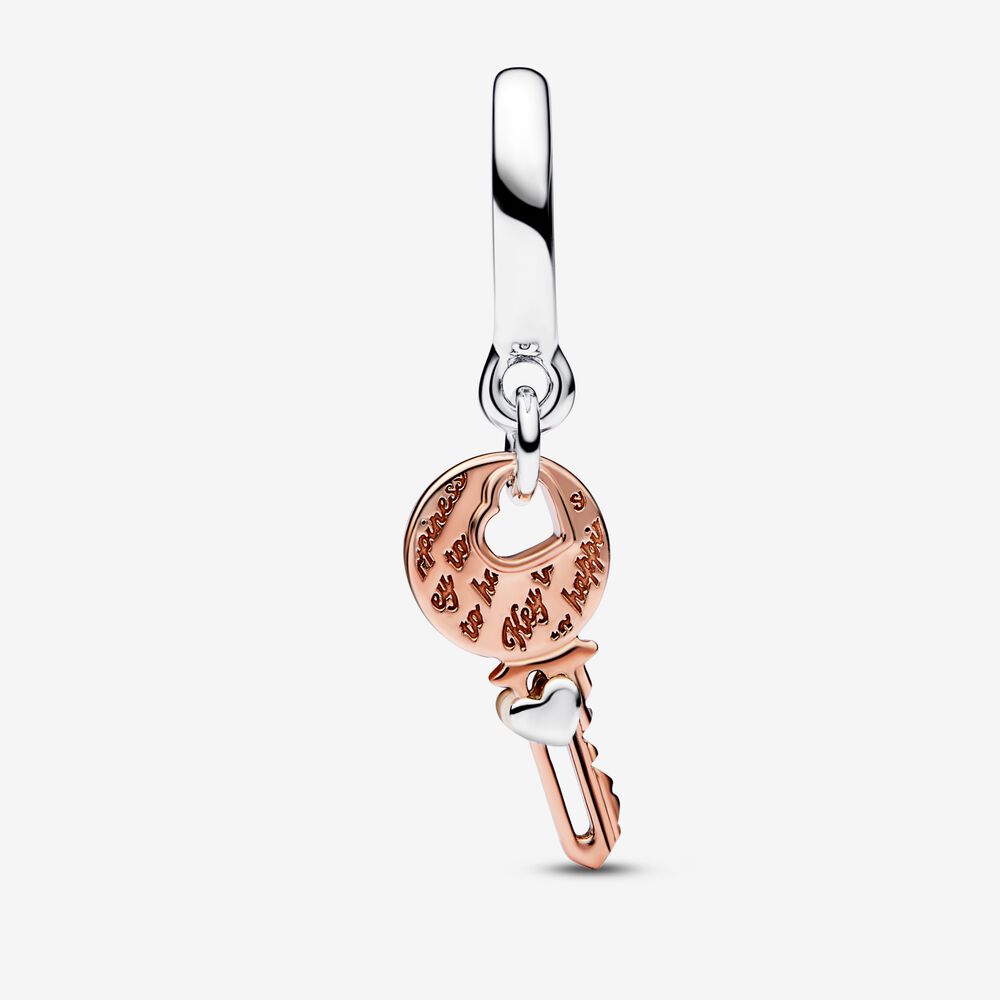 Pandora Two-tone key &amp; Sliding Heart Dangle Charm
