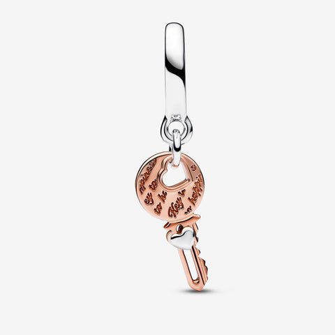 Pandora Two-tone key & Sliding Heart Dangle Charm