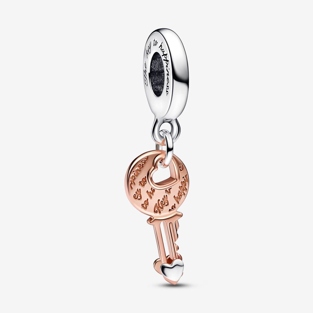 Pandora Two-tone key &amp; Sliding Heart Dangle Charm