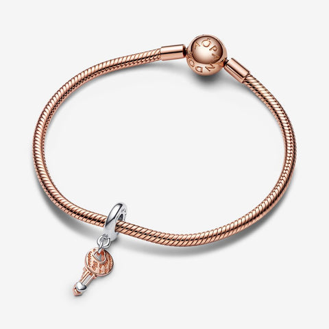 Pandora Two-tone key & Sliding Heart Dangle Charm