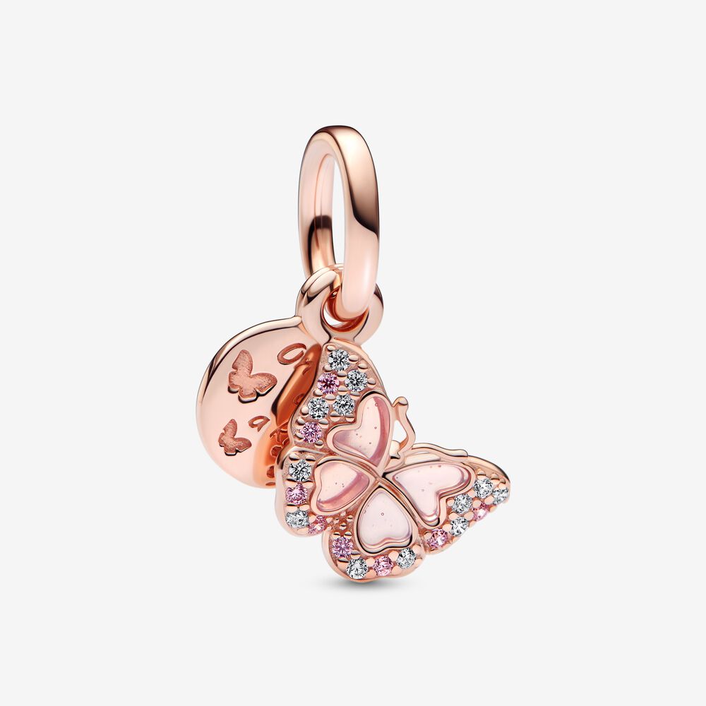 Pandora Pink Butterfly &amp; Quote Double Dangle Charm
