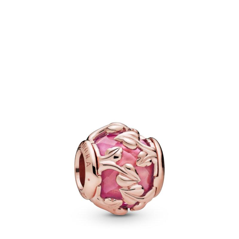 Pandora Leaves Pandora Rose Charm With Encased Pink