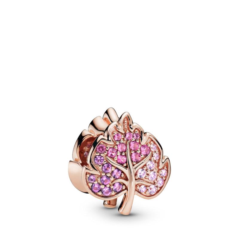Pandora Leaf Pandora Rose Charm With Pink Mist Cerise