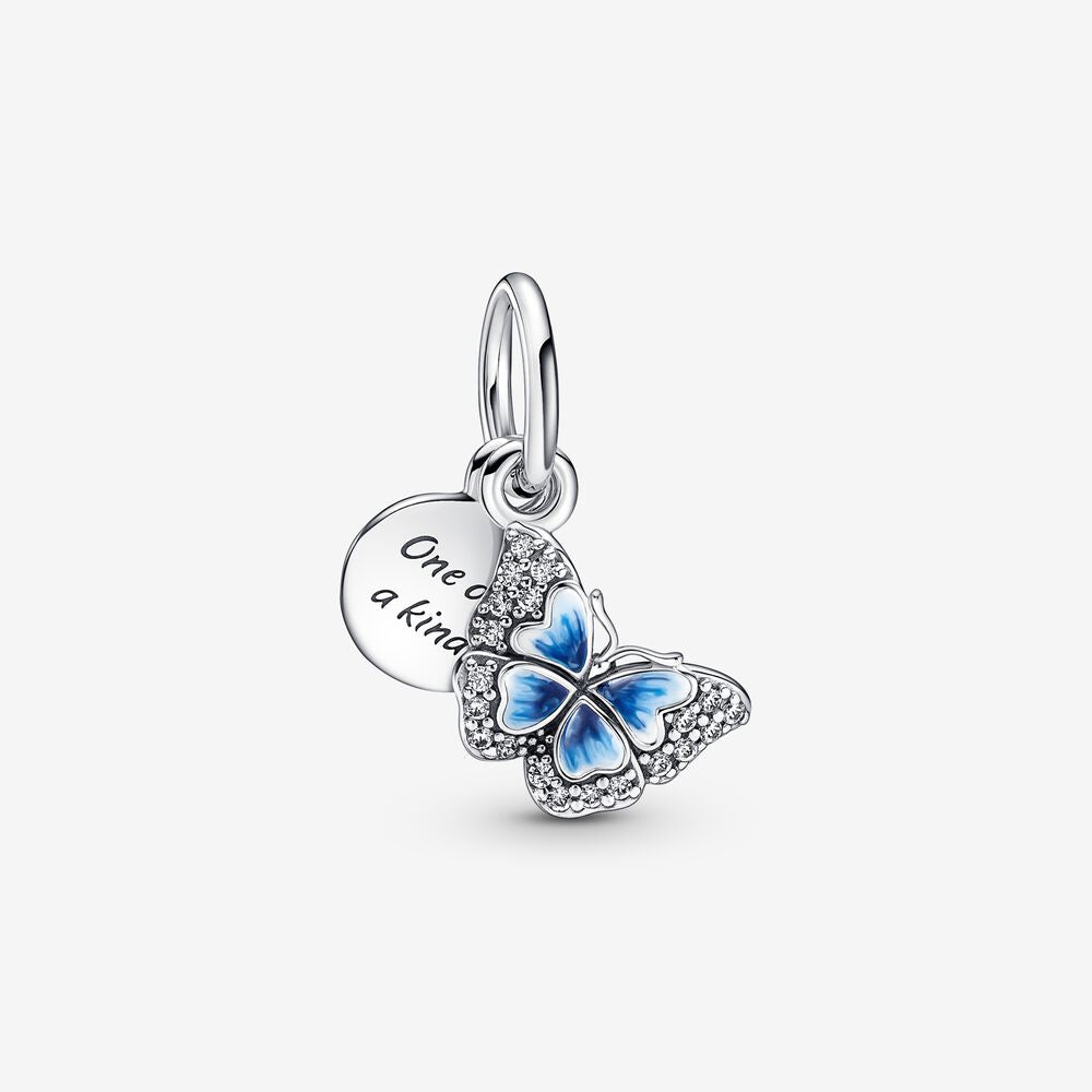 Pandora Blue Butterfly &amp; Quote Double Dangle Charm