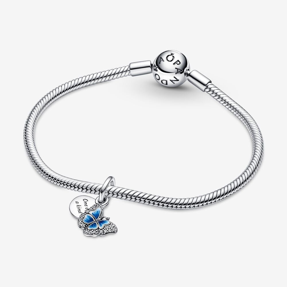 Pandora Blue Butterfly &amp; Quote Double Dangle Charm