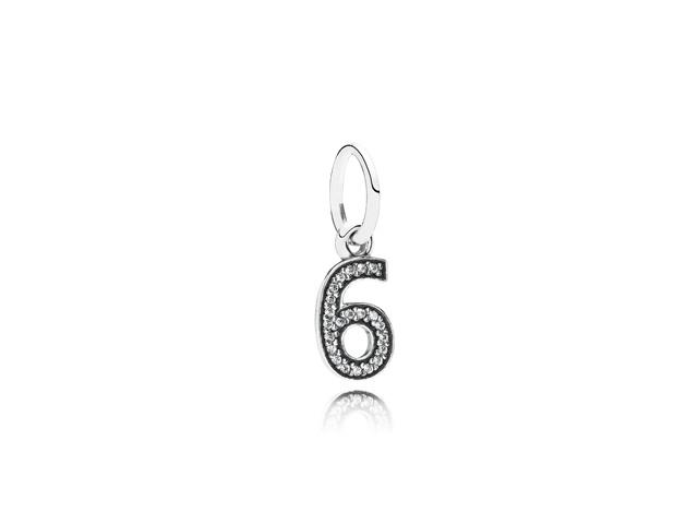 Pandora Dangle Number 6 Clear Cubic Zirconia