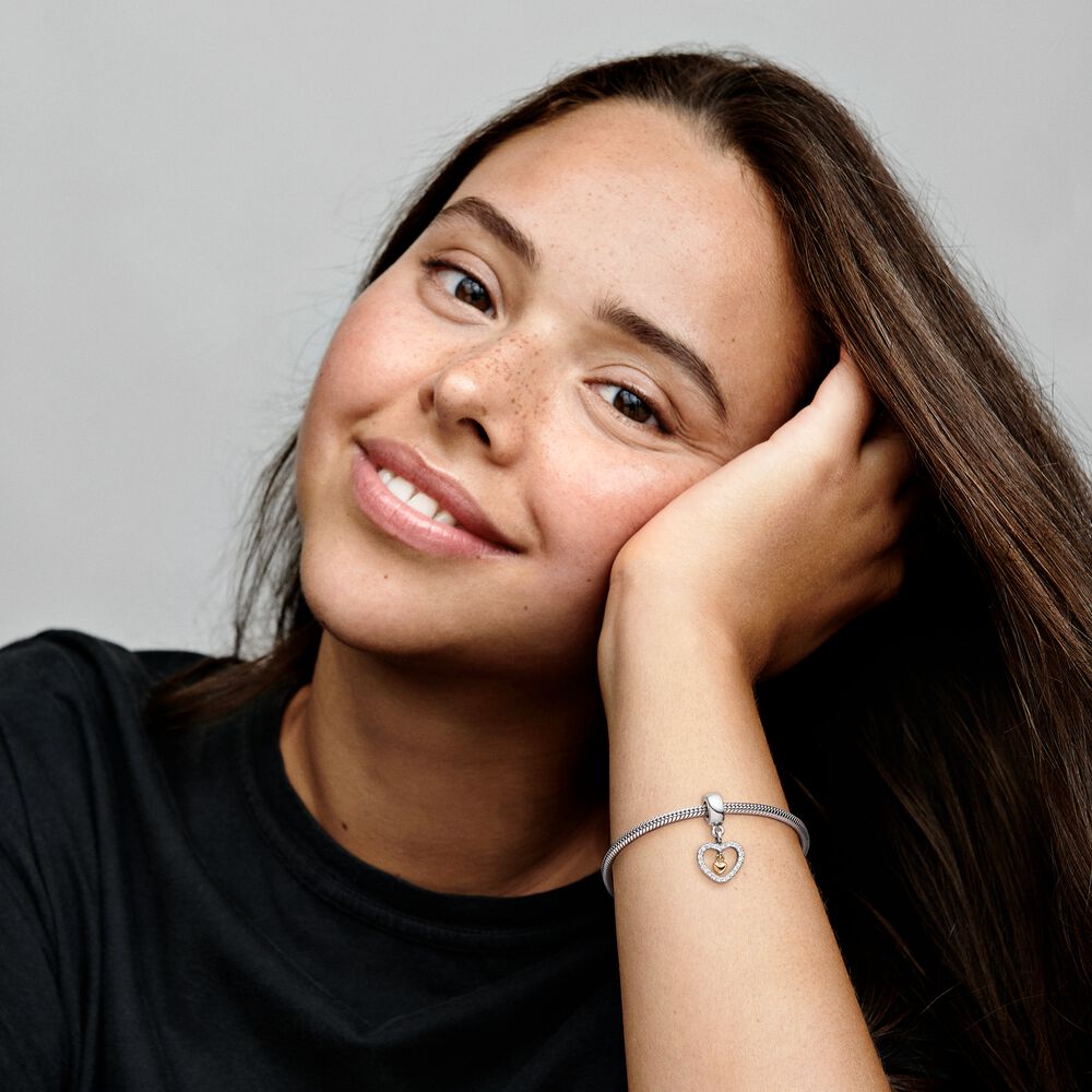 Pandora Sparkling Double Heart Dangle Charm