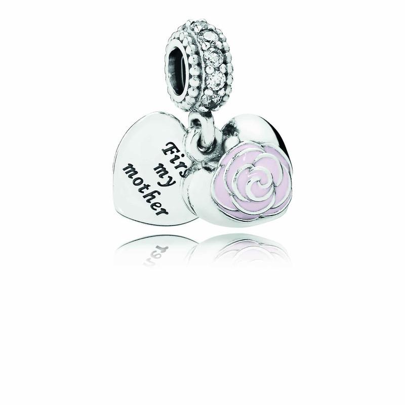 Pandora Dangle Mother&#39;s Rose Pink Enamel And Clear