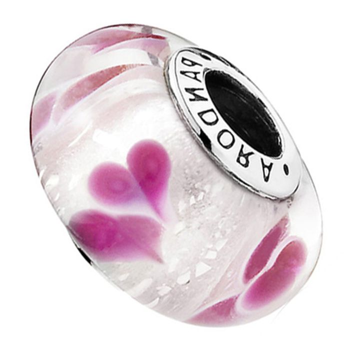 Pandora Wild Hearts With Violet White And Dichroic Murano Charm