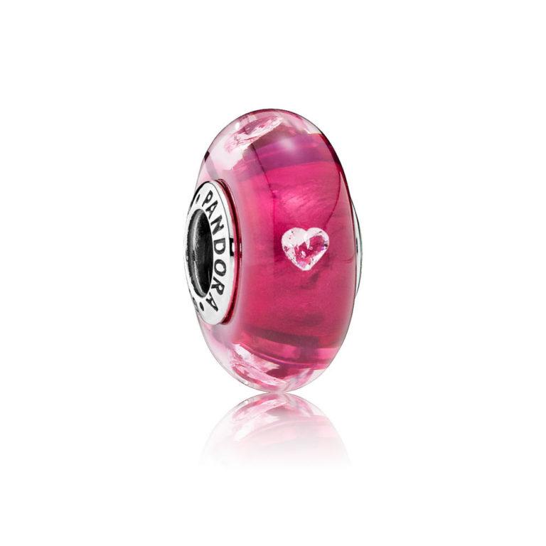 Pandora Charm Murano Cerise Heart Glass With Clear Cubic