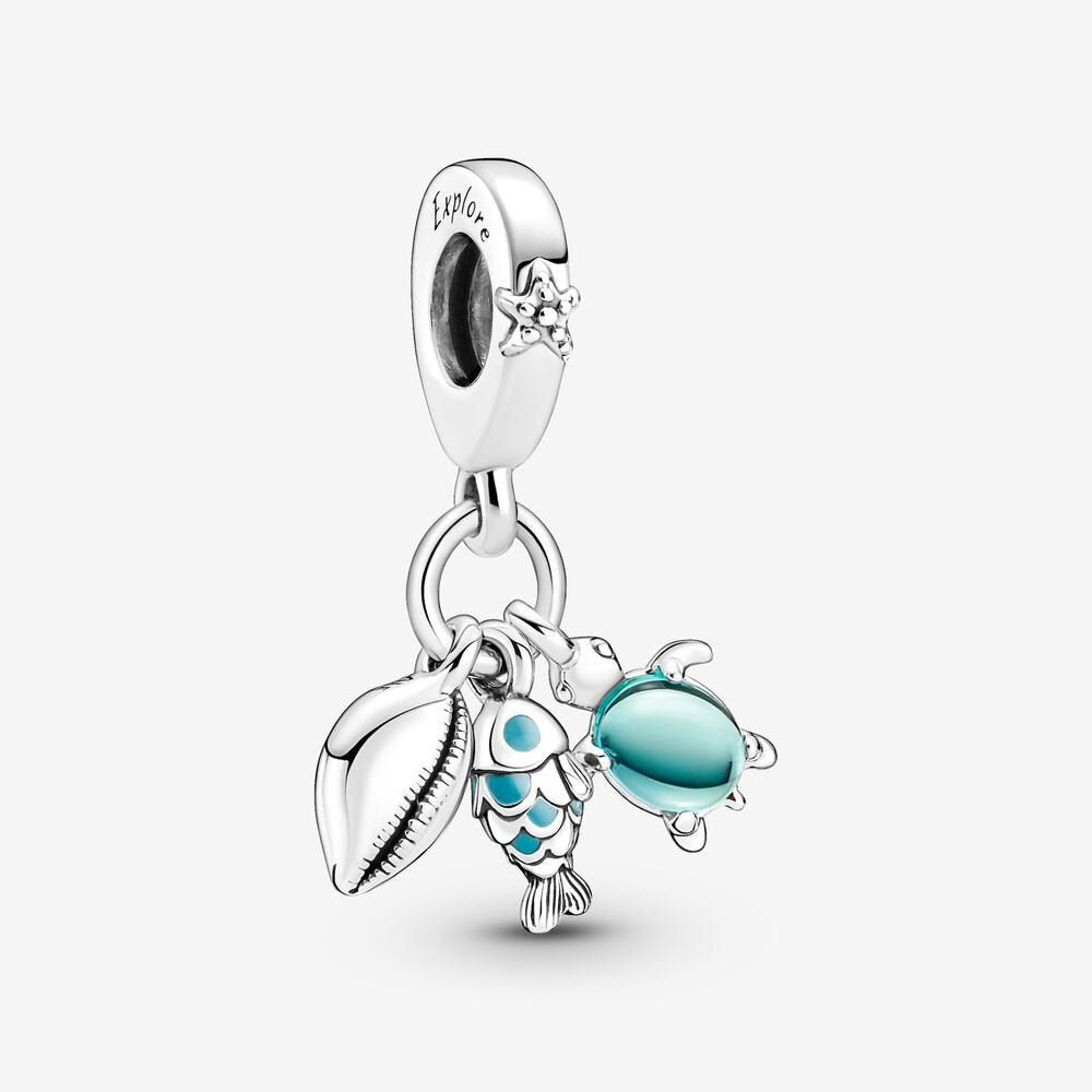 Pandora Fish, Sea Turtle &amp; Conch Triple Dangle Charm