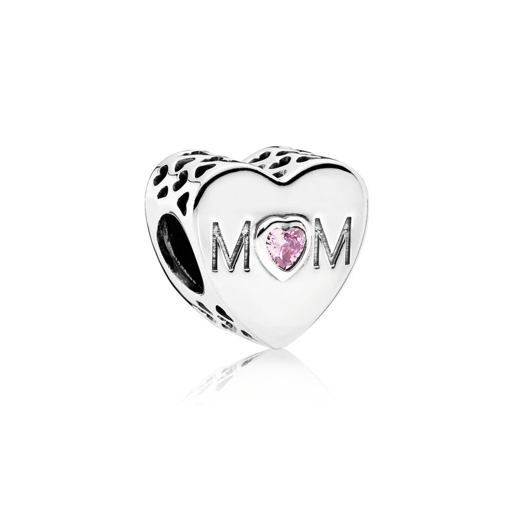 Pandora Charm Mother Heart With Pink Cubic Zirconia