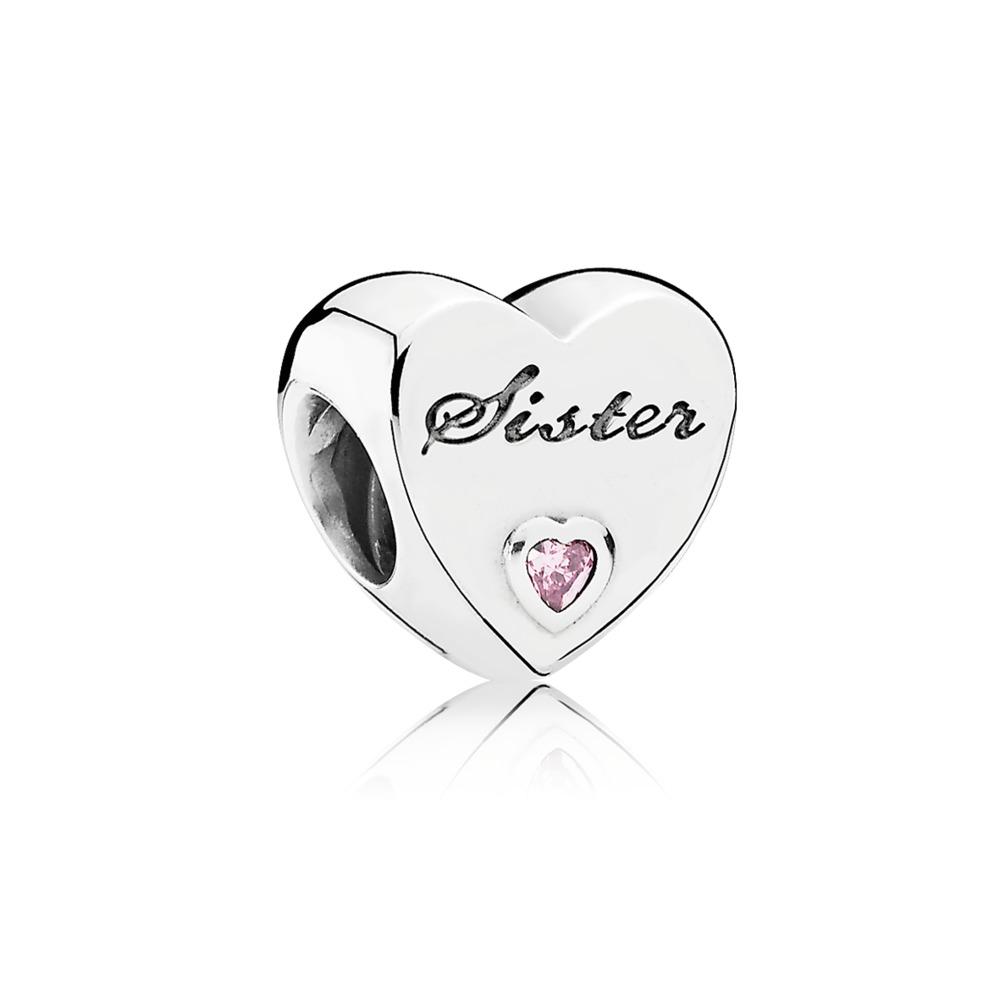 Pandora Charm Sister&#39;s Love With Heart Shaped Pink Cubic