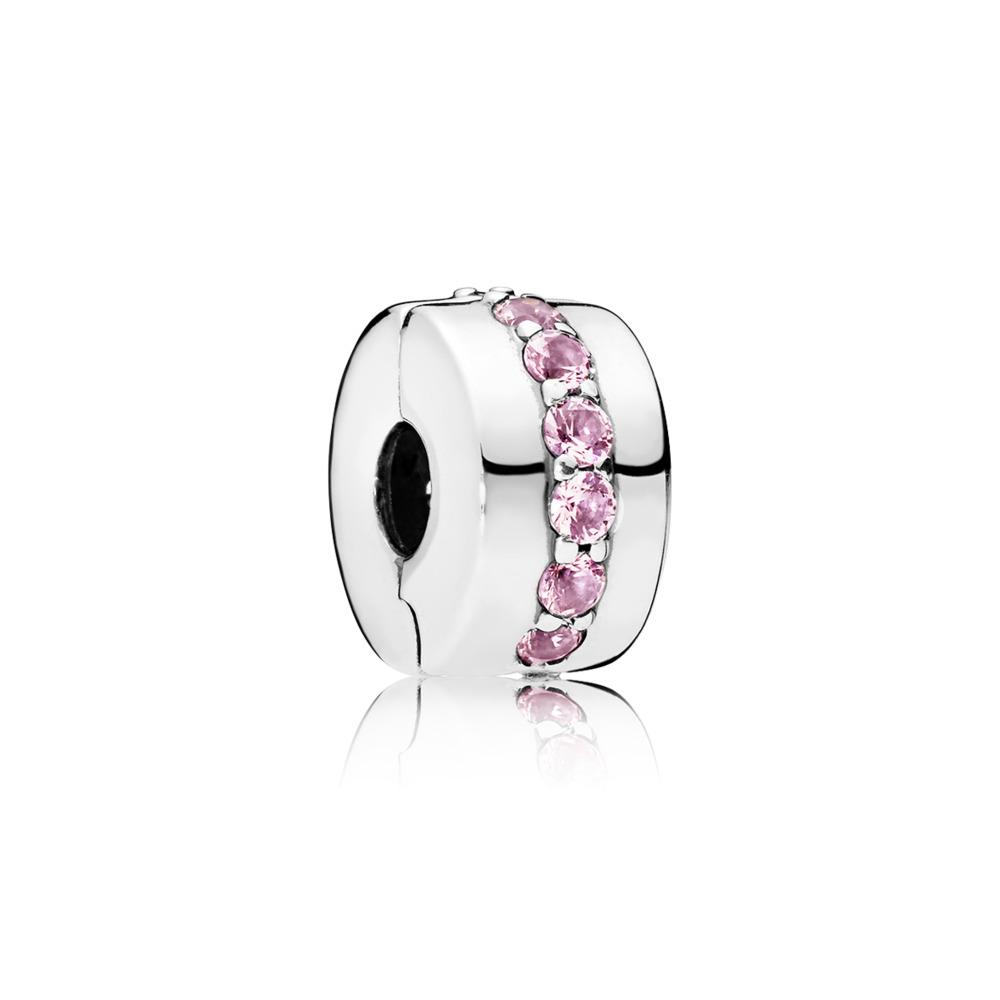 Pandora Shining Path Pink Cz Silver Clip With Pink