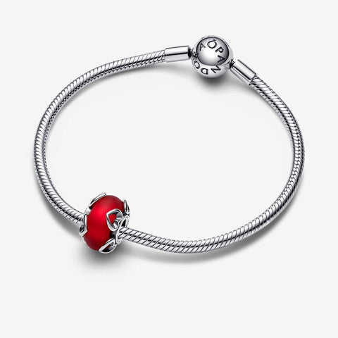 Pandora Frosted Red Murano Glass & Hearts Charm 