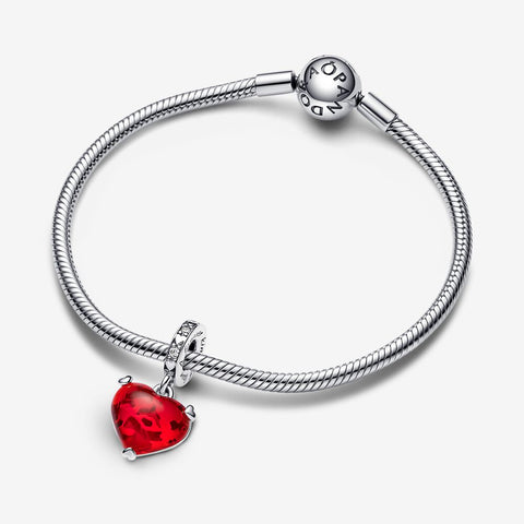 Pandora Disney Mickey & Minnie Mouse Kiss Red Murano Glass Dangle Charm 