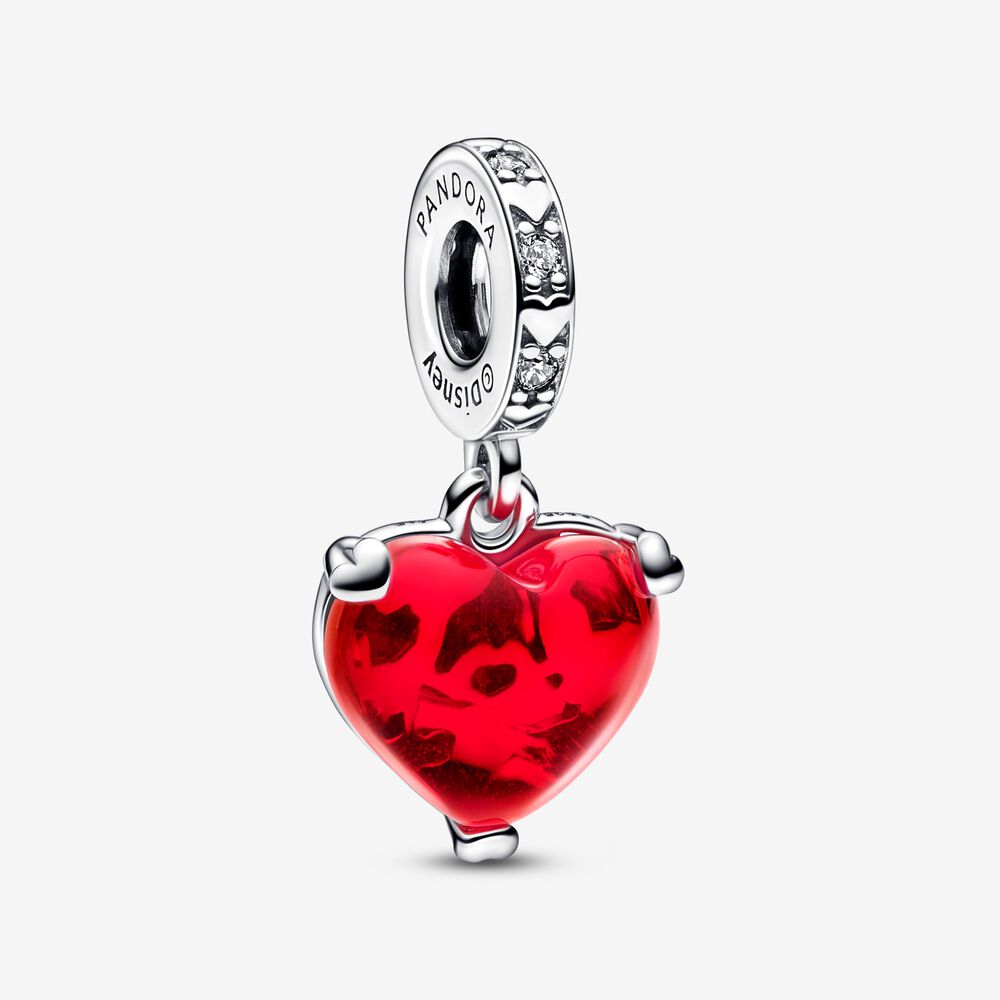 Pandora Disney Mickey &amp; Minnie Mouse Kiss Red Murano Glass Dangle Charm
