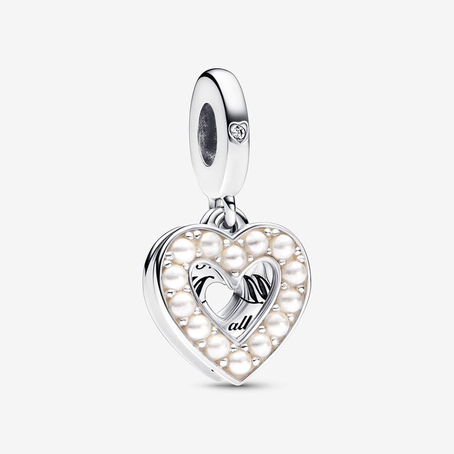 Pandora Pearlescent White Heart Mum Double Dangle Charm