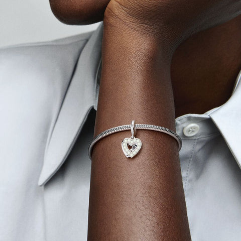 Pandora Pearlescent White Heart Mum Double Dangle Charm