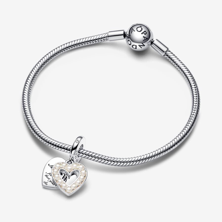 Pandora Pearlescent White Heart Mum Double Dangle Charm