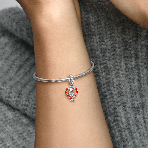Pandora Double Candy Cane Heart Christmas Dangle Charm