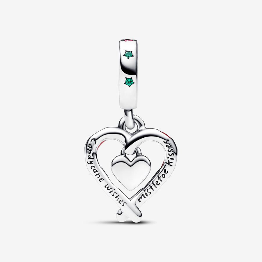 Pandora Double Candy Cane Heart Christmas Dangle Charm