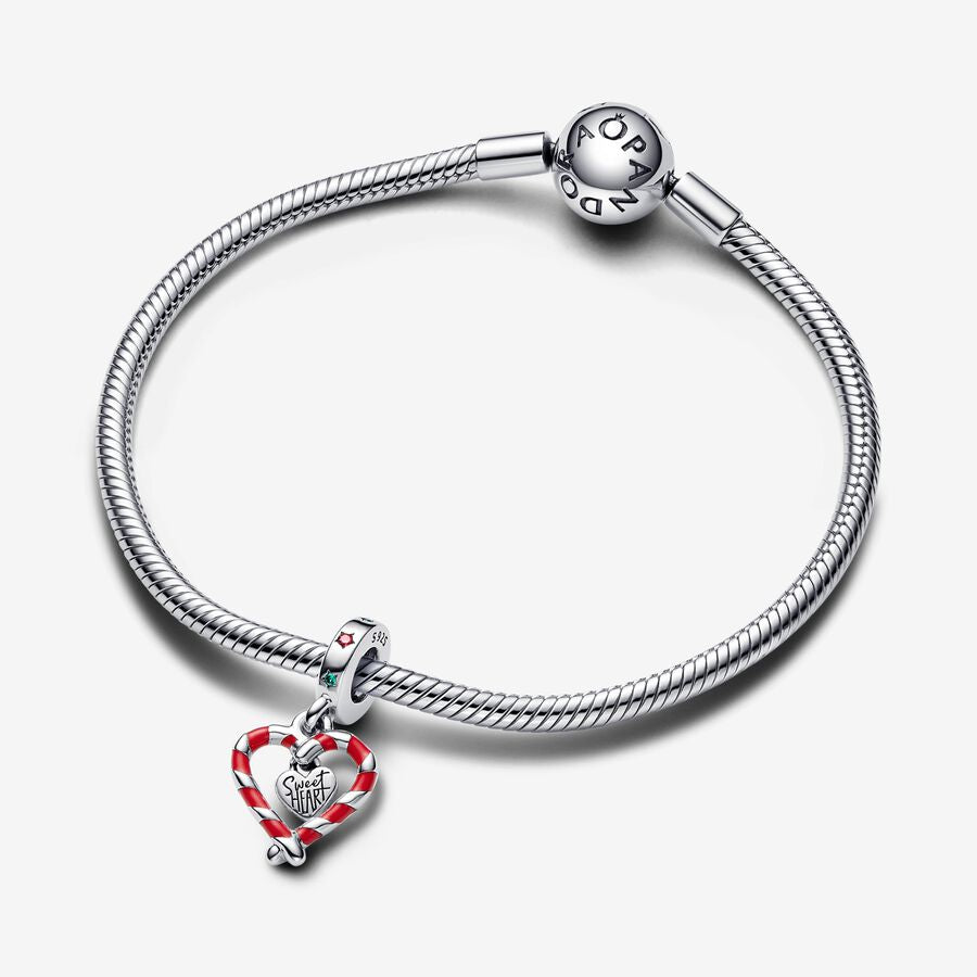 Pandora Double Candy Cane Heart Christmas Dangle Charm