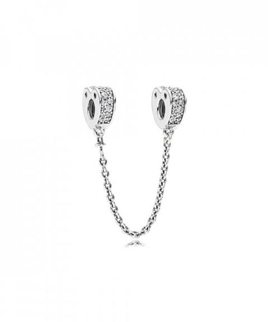 Pandora Clear Pave Hearts Safety Chain Charm