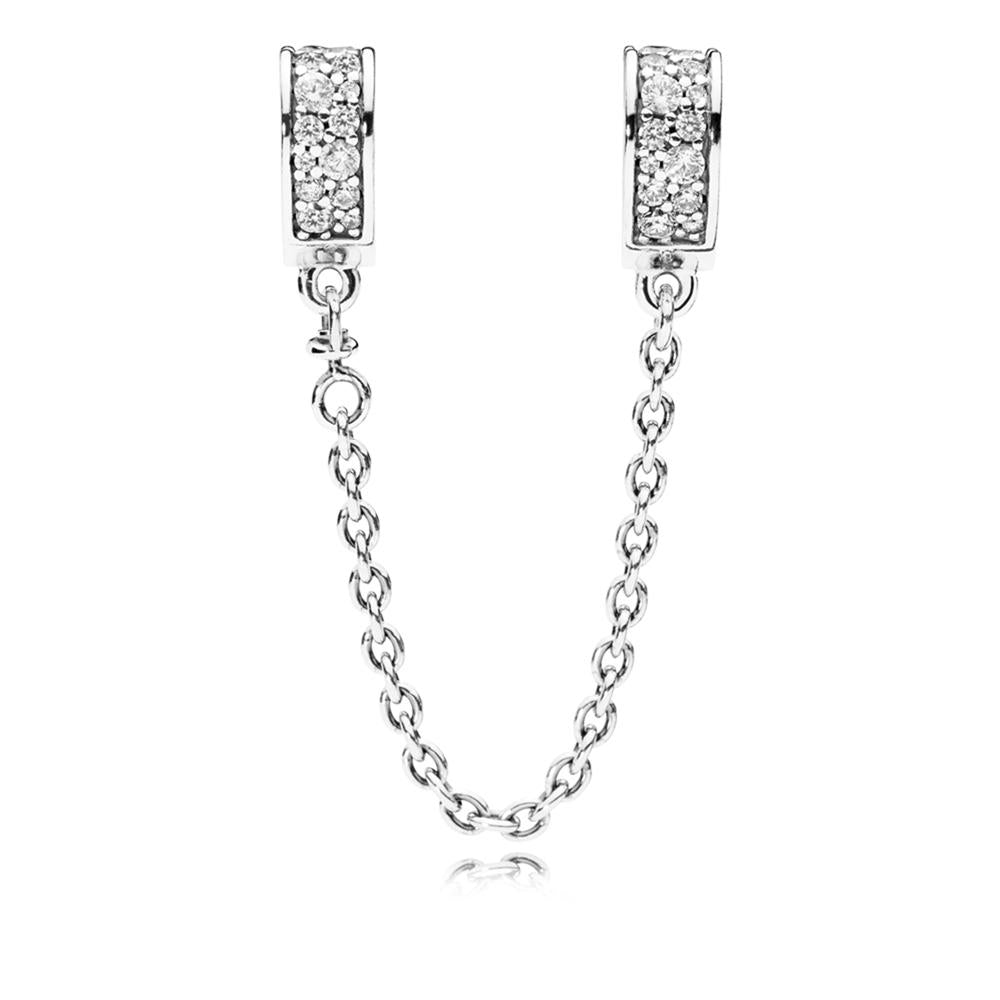 Pandora Clear Pave Hearts Safety Chain Charm