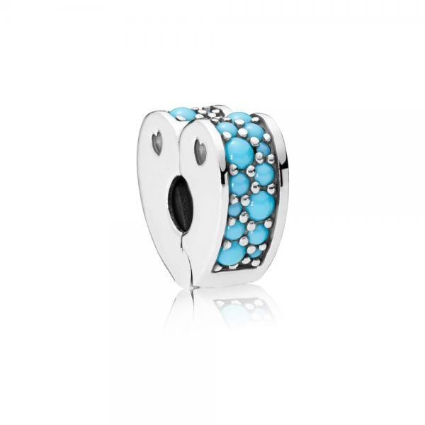 Pandora Blue Pave Heart Clip Charm