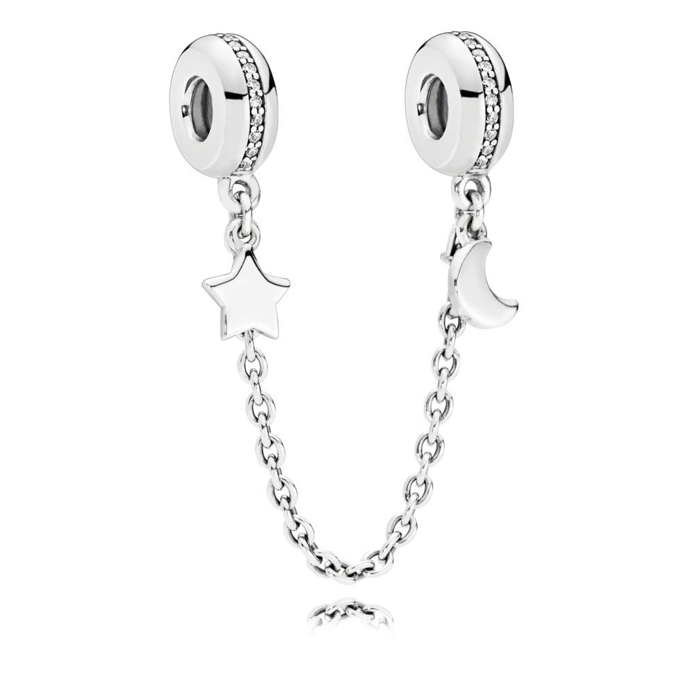 Pandora Moon And Star Safety Chain In Sterling Silver