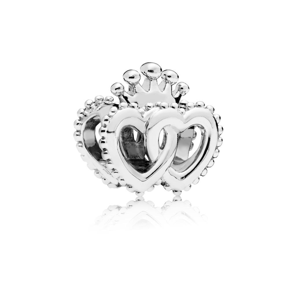 Pandora Interlocked Crowned Hearts Charm In Sterling