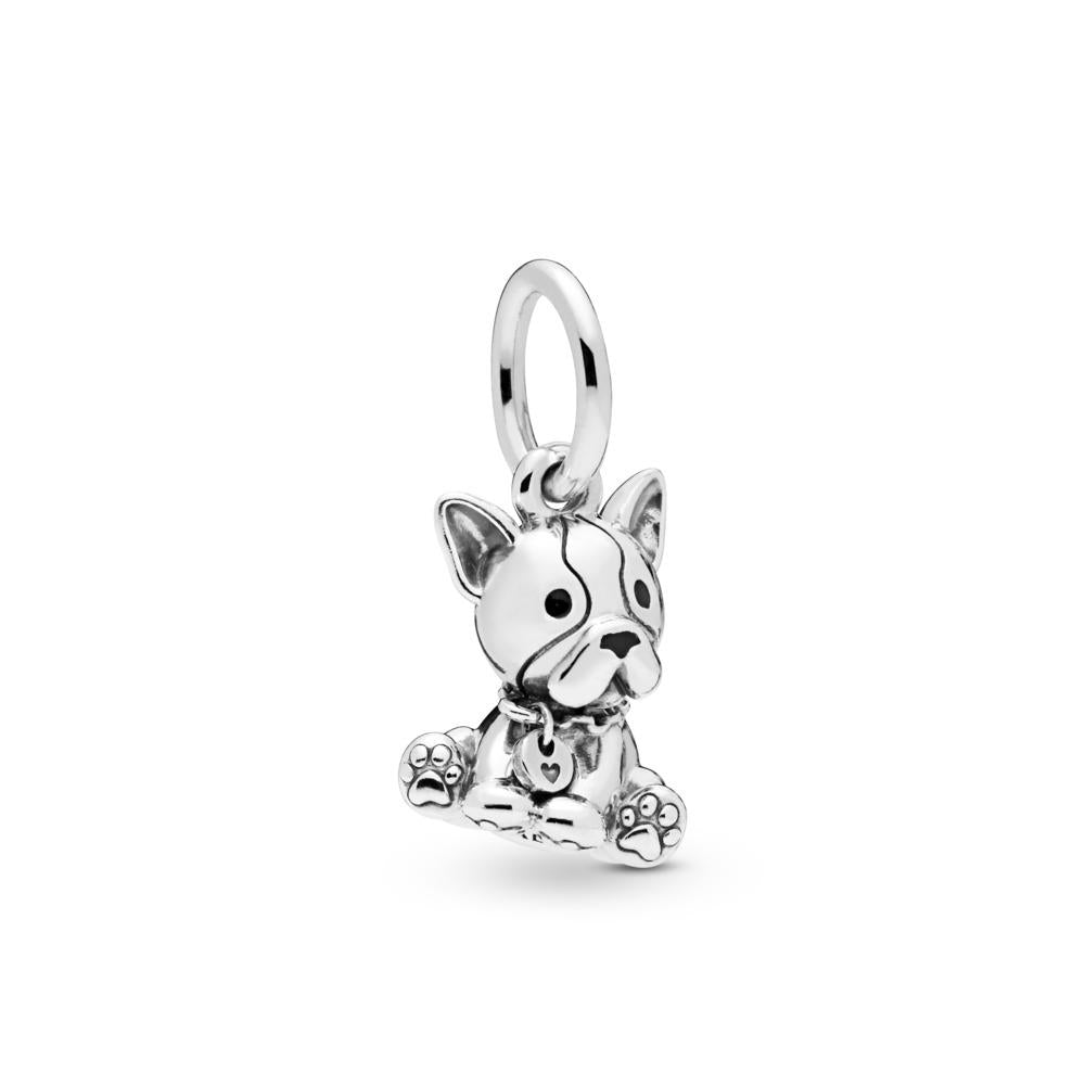 Pandora French Bulldog Silver Dangle With Black Enamel