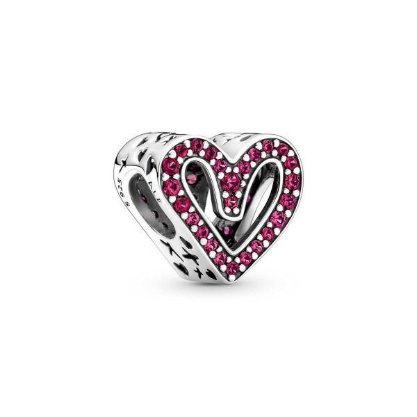 Pandora Sparkling Ruby Red Freehand Heart Charm