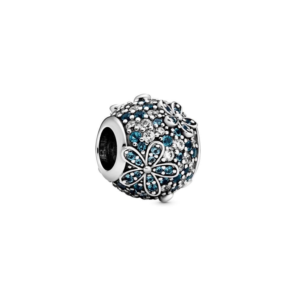 Pandora Daisy Sterling Silver Charm With Teal Crystal
