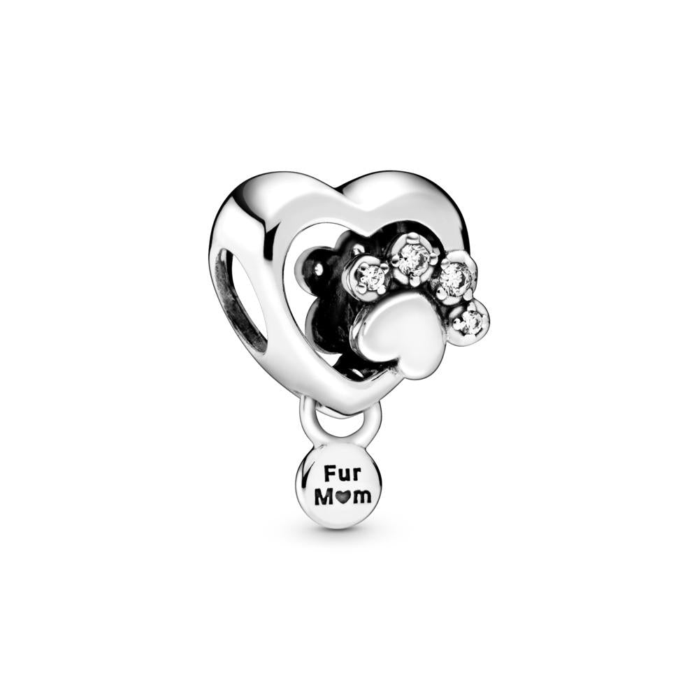Pandora Paw Heart Sterling Silver Charm With Clear Cubic