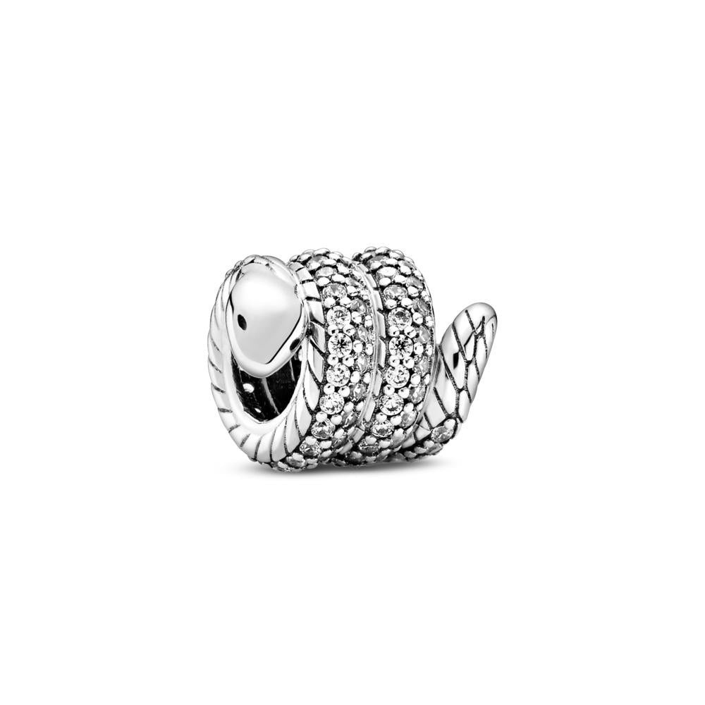 Pandora Snake Sterling Silver Charm With Clear Cubic