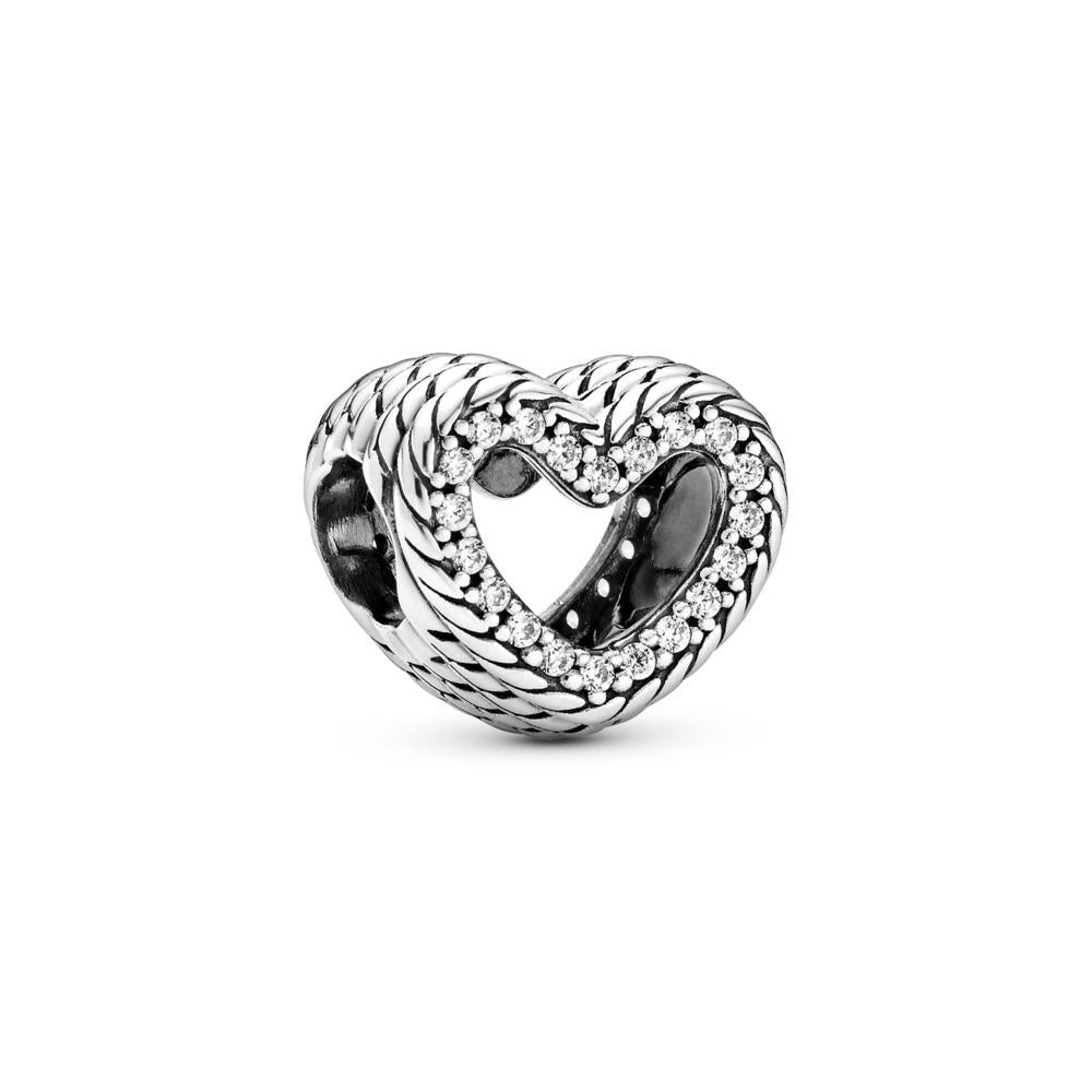 Pandora Snake Chain Pattern Heart Sterling Silver Charm