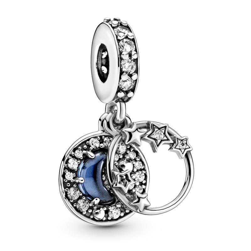 Pandora Blue Night Sky Crescent Moon &amp; Stars Dangle Charm
