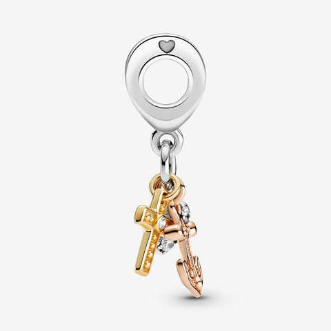 Pandora Triple-tone Cross, Heart, & Anchor Dangle Charm