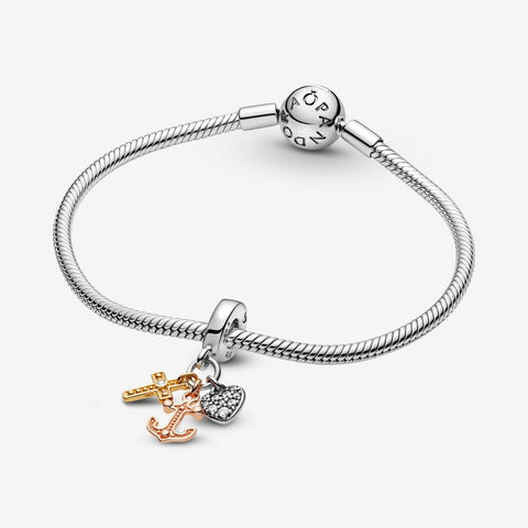 Pandora Triple-tone Cross, Heart, & Anchor Dangle Charm 