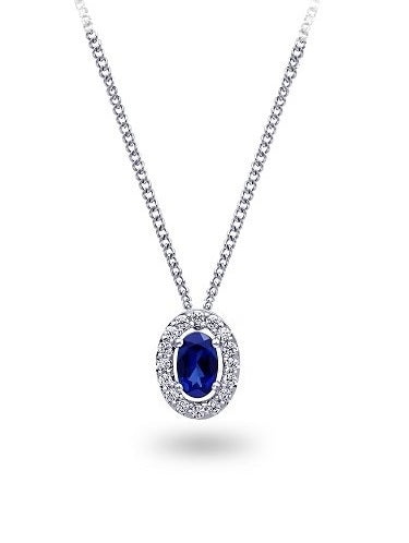 0.10TDW Diamond Halo &amp; Sapphire Pendant in 10K White Gold