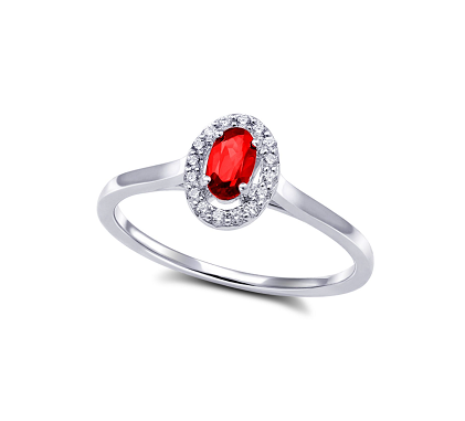 10K White Gold Oval Ruby &amp; 0.10TDW Diamond Halo Ring