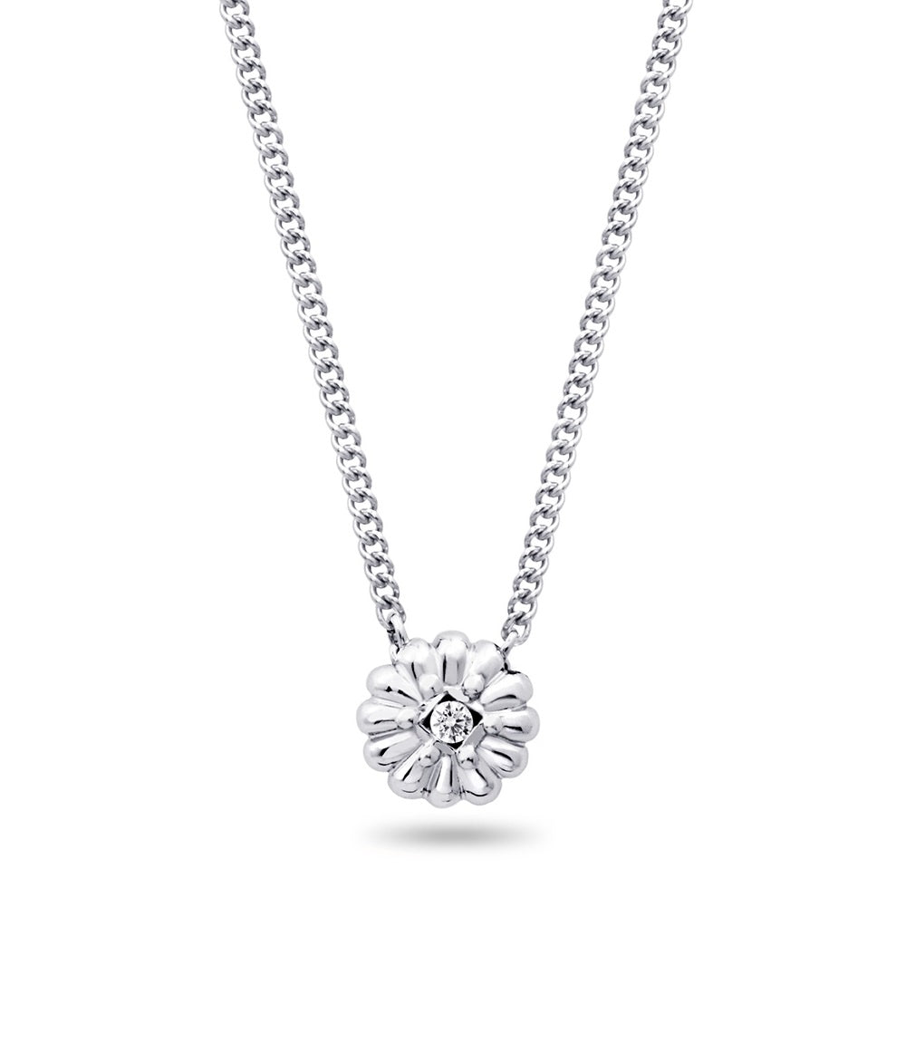 0.008CT Diamond and 10K White Gold Flower Pendant