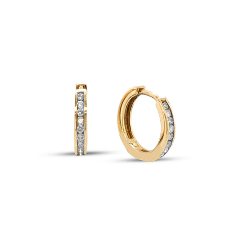 1.00CT Channel Set Round Diamond Hoop Earrings in 10K Yellow Gold