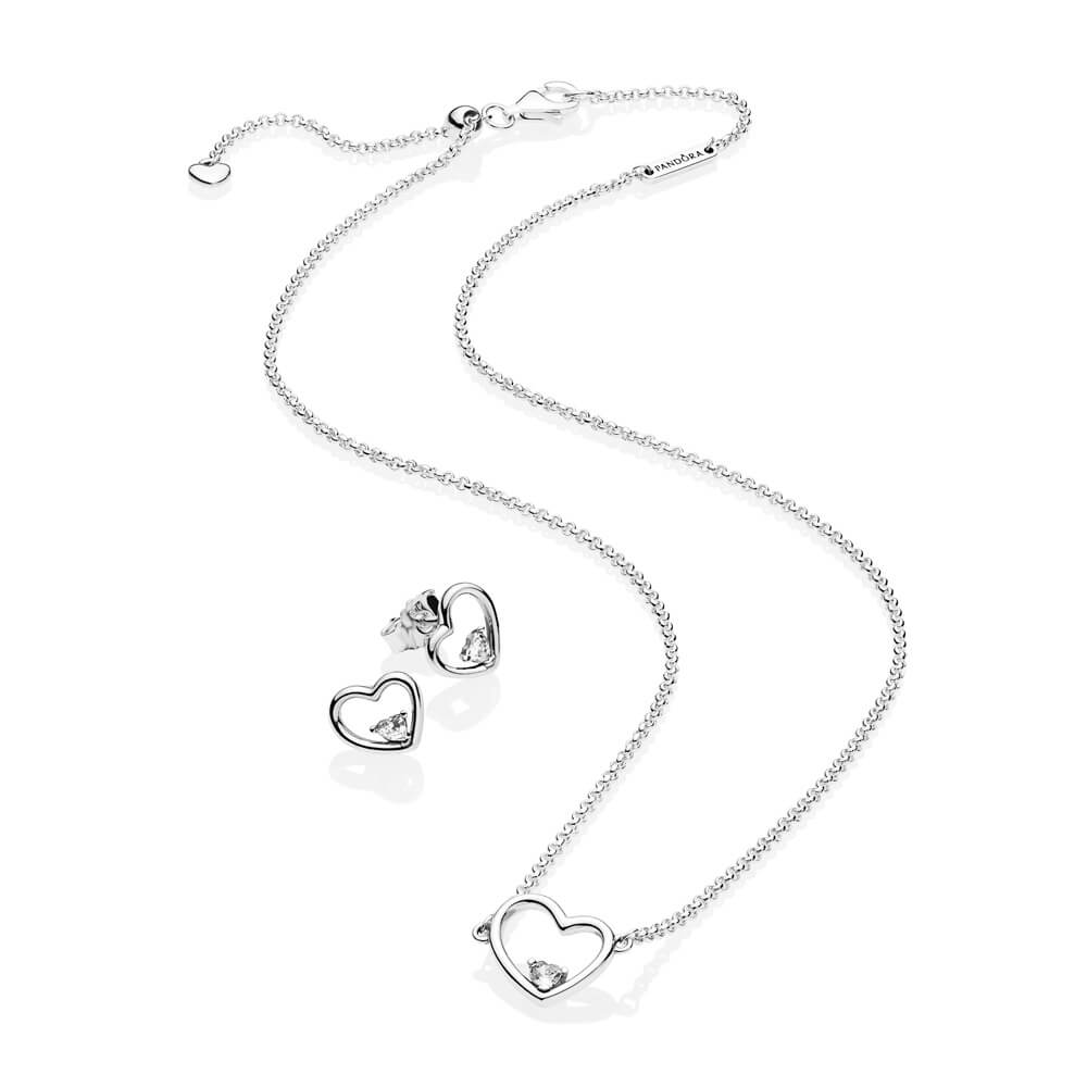 Pandora Heart Jewelry Necklace Earrings Gift Set